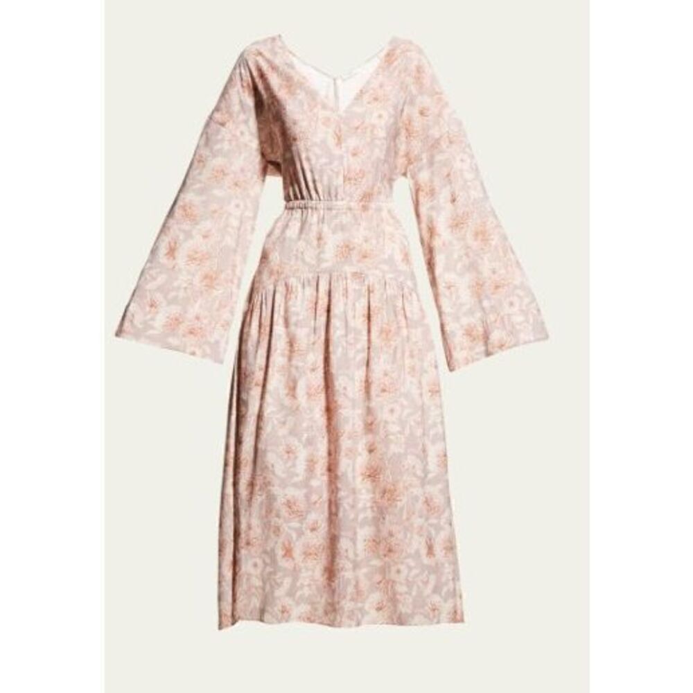 Vince Dahlia Long Sleeve Double V-Neck Dress in Lotus Shell NWT Size Medium